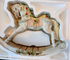 Resin Christmas Rocking Horse Figurine with Holly and Gift Base — listing 2