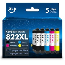Compatible Replacement Ink Cartridges for Epson 822XL, 5-Pack (Black, Cyan, Magenta, Yellow) — listing 6