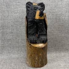 Carved Wood Standing Bear Figurine with Hat Molded resin/composite