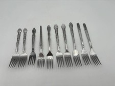 Vintage Stainless Steel Dinner & Salad Forks with Floral Scroll Handle Pattern (Set of 18)
