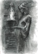 Framed Original Charcoal Sketch of Dancing Figure, Signed — listing 4