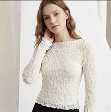 Urban Revivo Women's Cream Textured Ruched Tie-Front Top, Size M (US 6) — listing 4