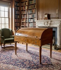 Antique Victorian Cylinder Roll-Top Secretary Desk with Glazed Bookcase Top — listing 2