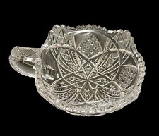 Antique EAPG Pressed Glass Square Bowl with Hobstar and Fan Pattern, Ruffled Rim — listing 6