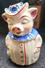 Shawnee Pottery "Winnie" Pig Cookie Jar with Blue Collar and Floral Hat — listing 3