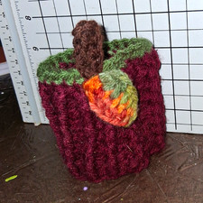 Handmade Crochet Drawstring Bottle Cozy / Pouch, Green & Yellow Floral Popcorn-Stitch