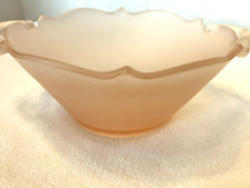 Pink Satin Depression Glass Console Bowl with Scalloped Flared Rim, circa 1930s — listing 4