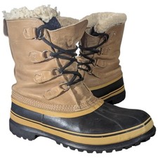 Vintage Sorel Caribou Winter Pac Boots, Tan Leather & Black Rubber, Removable Wool Liner, Made in Canada, Size 7 — listing 2