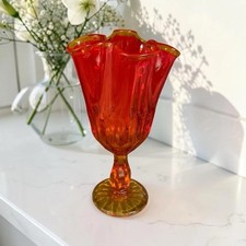 Fenton Amberina/Tangerine Thumbprint Ruffled Crimped Bowl, 8 inch — listing 3