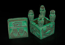 Set of 4 Egyptian Canopic Jars — Four Sons of Horus, Green Marbled Resin Souvenir Reproductions — listing 5