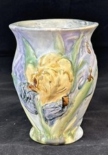 Weller Silvertone Two-Handled Vase with Yellow Floral Motif, 8.25 in