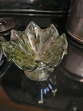 Vintage Emerald Green Pressed Glass Ruffled Compote with Grape & Leaf Pattern on Pedestal Base — listing 2