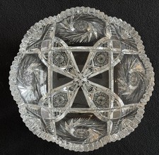 American Brilliant Period Cut Lead Crystal Ice Cream Server / Torte Plate, 13.38" Sawtooth Rim, Hobstar & Fan Pattern — listing 3