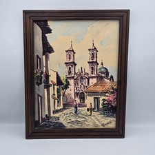 Original Watercolor Painting of Mexican Church Scene with Figures in Sombreros — listing 4