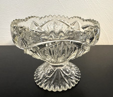 Pressed Glass Footed Compote with Daisy and Scroll Pattern — listing 5