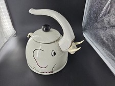 Figural Elephant Enamel Whistling Tea Kettle with Trunk Spout