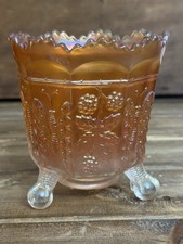 Marigold Carnival Glass Two-Handled Spooner / Open Sugar in Thistle Pattern — listing 5