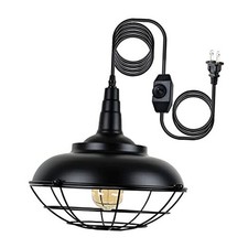 Plug-In Pendant Light Cage Shade 7.5" x 11" Distressed Cream Finish — listing 2
