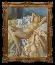 Antique Oil Painting Female Nude Seated Portrait in Ornate Gilt Frame — listing 2
