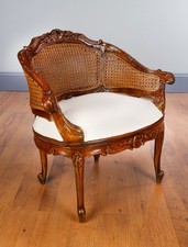 French Louis XV Style Cream and Gilt Caned-Back Side Chair with Silk Upholstered Seat — listing 3