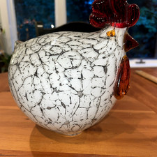 Hand-Blown Art Glass Rooster Figurine, Yellow with Red Streaks — listing 4