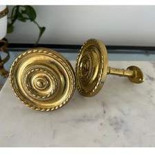 Vintage Ornate Cast Brass Curtain Tie-Back / Drapery Hook with Scrollwork and Leaf Cap — listing 6