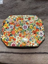 Daher tin octagonal Octagonal Floral Tin with Hinged Lid, Made in England