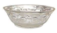 Vintage Pressed Glass Round Serving Plate with Embossed Fruit Motif and Sawtooth Rim