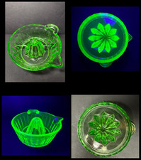 Vintage Green Uranium Glass Reamer Juicer with Handle and Pour Spout — listing 5