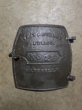 Vintage Cast Iron Wood Burning Stove with Arched Glass Door — listing 2