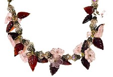 Vintage Pink & White Glass Flower Cluster Bead Necklace with Brass Bar Chain — listing 3