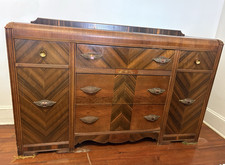 Art Deco Waterfall China Cabinet with Tambour Sides and Roll-Top Compartment