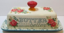 The Pioneer Woman Ceramic Covered Butter Dish with Floral Pattern and Red Doorknob Finial — listing 2
