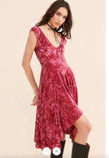 Urban Outfitters Crushed Velvet Off-Shoulder Smocked Romper, Burgundy, Size S