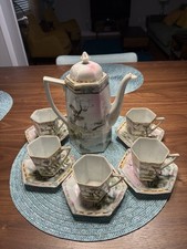 Antique Hand-Painted Porcelain Chocolate Set with Orchid/Lily Motif and Heavy Gold Trim — listing 6