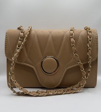 White Quilted Faux Leather Chain-Trim Shoulder Bag with Interlocking Ring Turn-Lock — listing 6