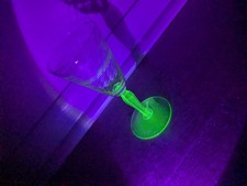 Vintage Uranium Glass Cordial / Small Wine Glass, Optic Panel Bowl, 4.5" Tall — listing 3