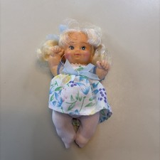 Vintage Small Vinyl Toddler Doll with Brown Curly Pigtails, Unmarked Maker's mark on back/neck