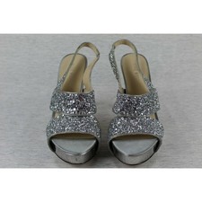 Metallic Blue Leather Crossover Platform Wedge Slingback Sandals