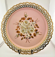 Vintage Hand-Painted Tole Serving Tray, Black with Rosemaling-Style Floral Decoration — listing 4