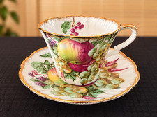 Royal Standard Bone China Teacup and Saucer, Green with Floral Bouquet, listing 3