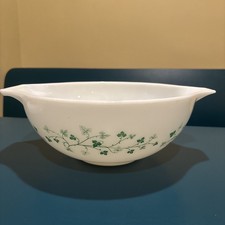 Vintage White Milk Glass Cinderella Nesting Bowls with Green Ivy Pattern (2-Piece Partial Set) Pyrex — listing 6