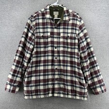 L.L. Bean Sherpa-Lined Cotton Flannel Shirt Jacket, Red Plaid, Men's L-Reg, listing 4