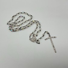 Vintage Aurora Borealis Amber Crystal Bead Rosary with Silver-Tone Crucifix — listing 5