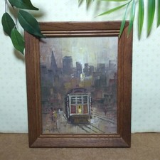 Large Abstract Cityscape Skyline Oil Painting on Canvas, Signed — listing 3
