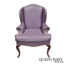 Pair of Mauve Velvet Queen Anne Wingback Chairs — listing 4
