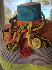 Handmade Fabric Statement Bib Necklace, Recycled Textile Strips, Blue Gray Teal — listing 5