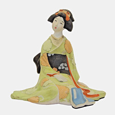 Vintage Ceramic Japanese Geisha Girl Figurine in Pink Floral Kimono — listing 5