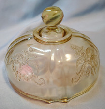 Federal Glass Madrid Amber Depression Glass Cups, Saucers & Square Plates — listing 5