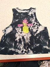 No Boundaries "Life Is Sweet" Pineapple Graphic Tie-Front Tank Top, Blue, Size Small — listing 6